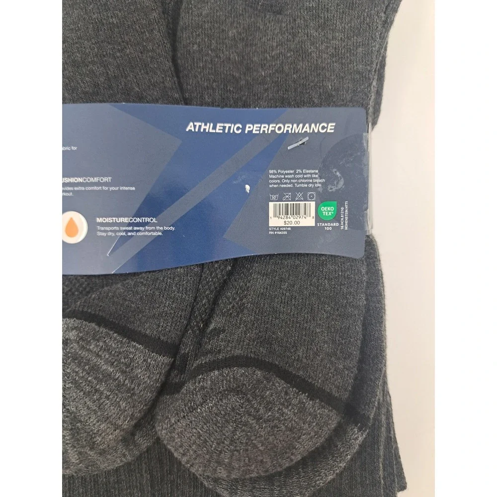 Zone In Mens 5 Pack Cushion Crew Athletic Performance Gray Socks 10-13 Shoe 6-12